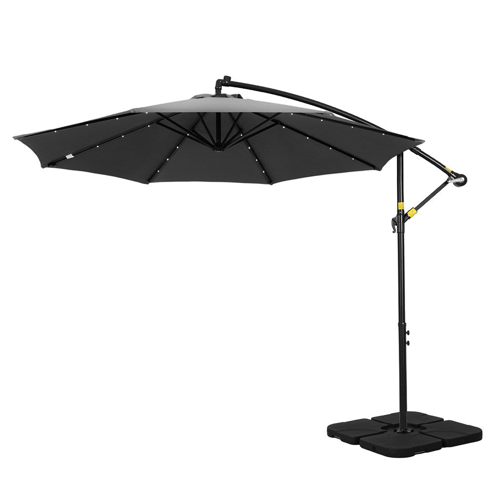3m Outdoor Cantilever Umbrella w/Solar LED Lights - Charcoal - Homecoze
