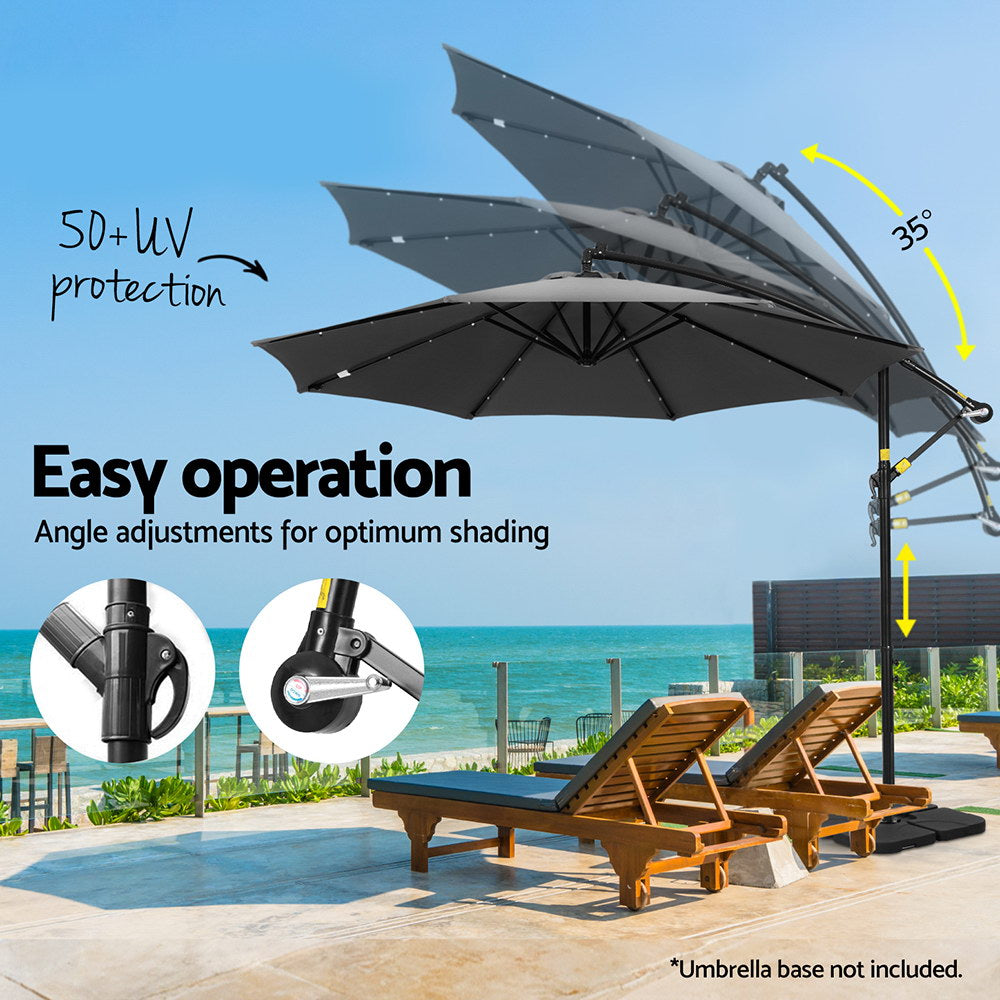 3m Outdoor Cantilever Umbrella w/Solar LED Lights - Charcoal - Homecoze