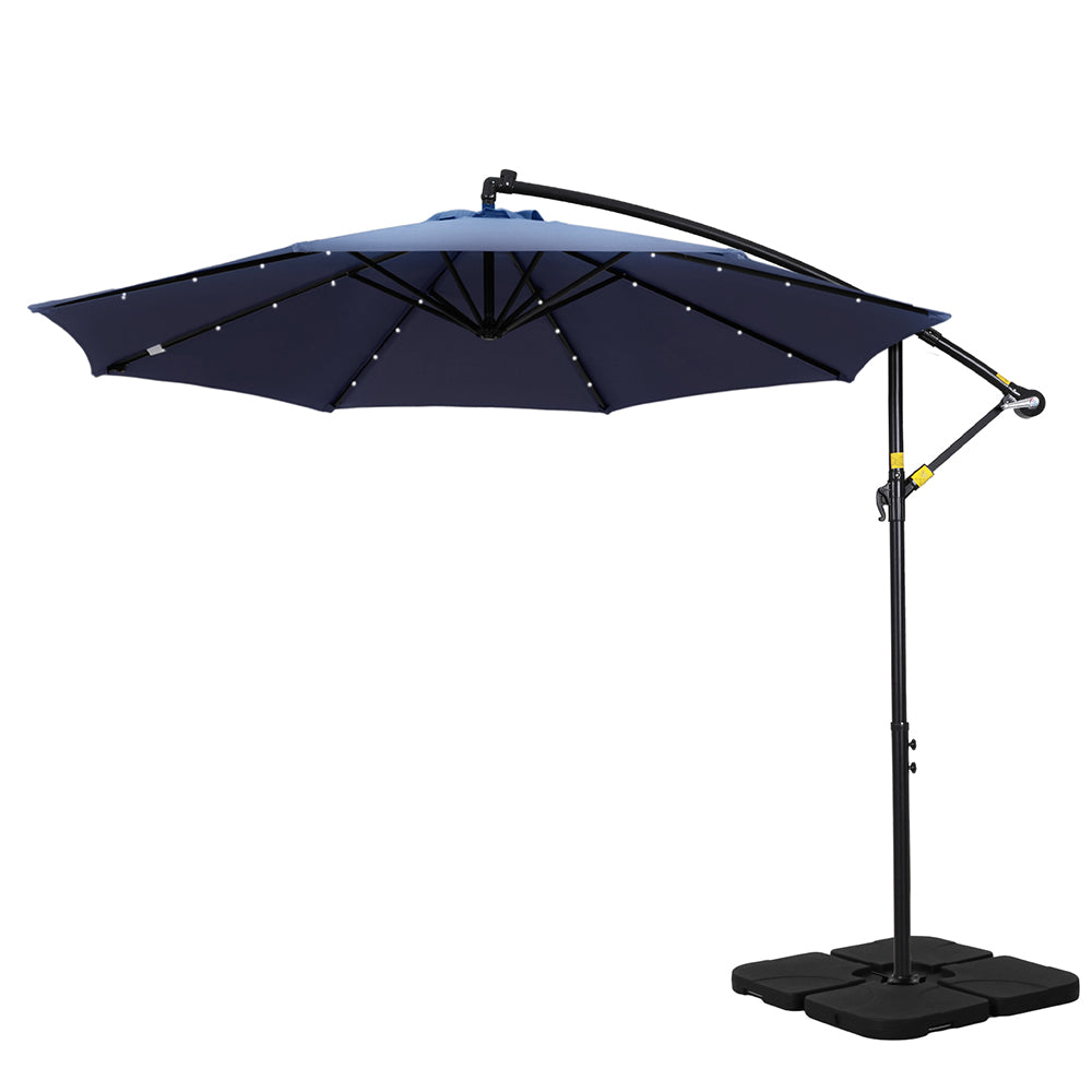 3m Outdoor Cantilever Umbrella w/Solar LED Lights - Navy Blue - Homecoze