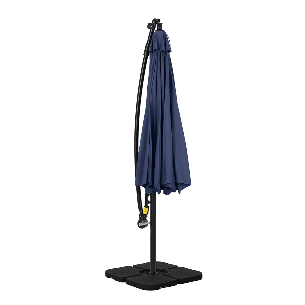 3m Outdoor Cantilever Umbrella w/Solar LED Lights - Navy Blue - Homecoze