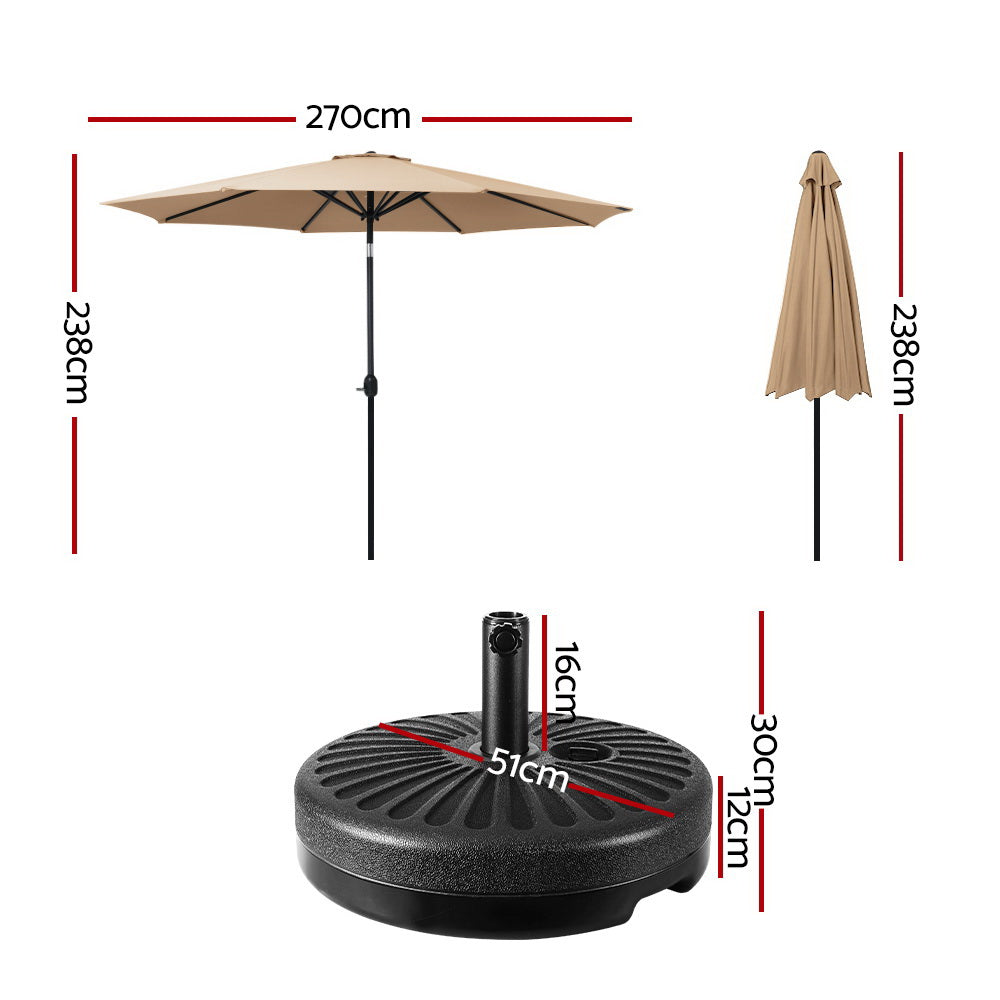 2.7m Centre Post Tilt Umbrella with Base - Beige