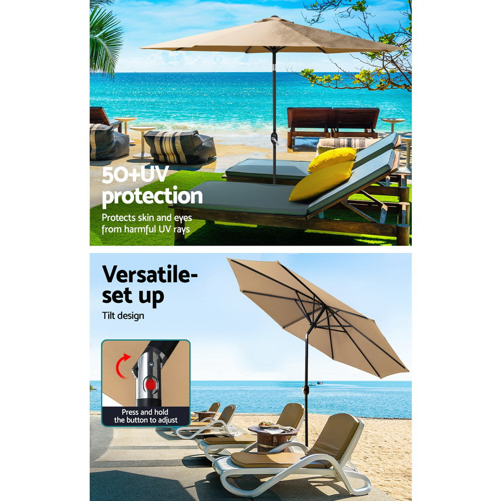 2.7m Centre Post Tilt Umbrella with Base - Beige - Homecoze
