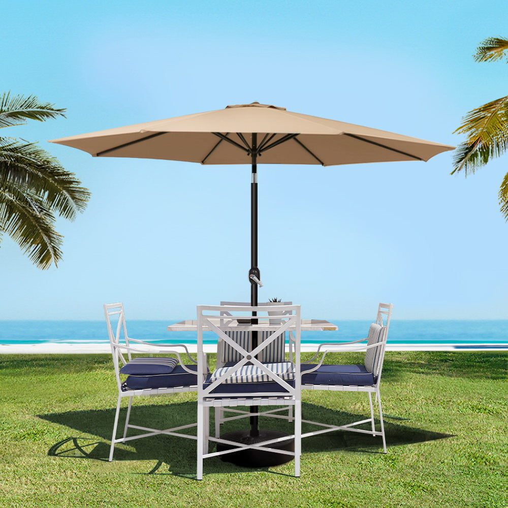 2.7m Centre Post Tilt Umbrella with Base - Beige - Homecoze
