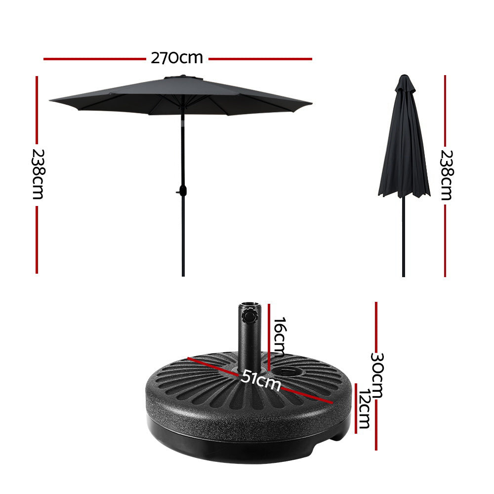 2.7m Centre Post Tilt Umbrella with Base - Black - Homecoze