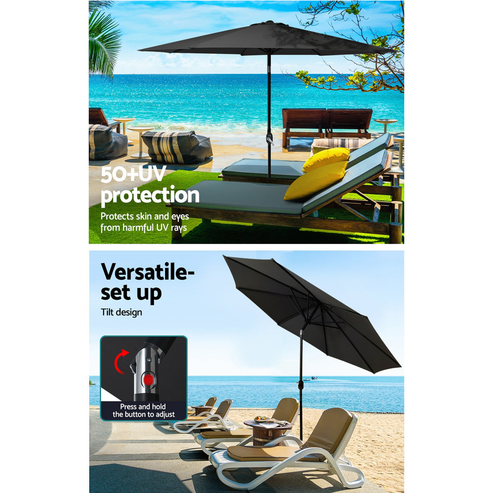 2.7m Centre Post Tilt Umbrella with Base - Black