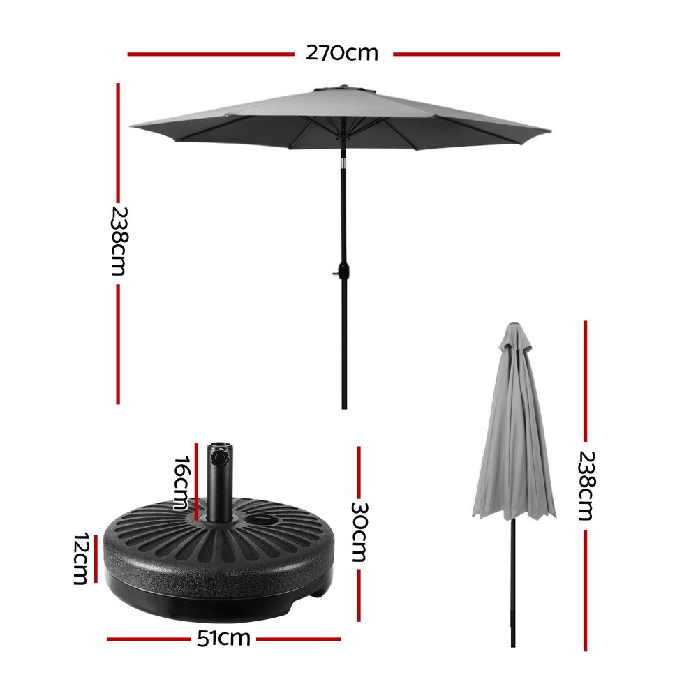 2.7m Centre Post Tilt Umbrella with Base - Charcoal - Homecoze
