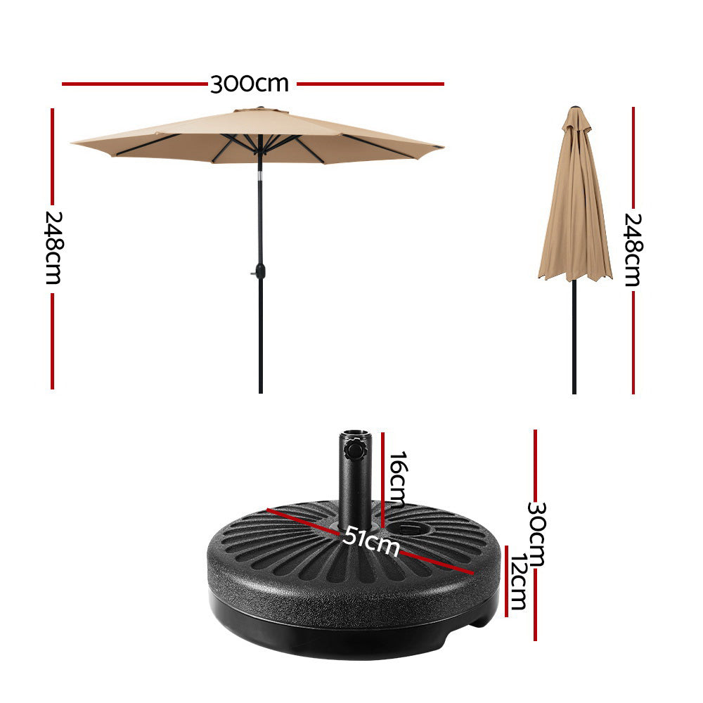 3m Centre Post Tilt Umbrella with Base - Beige - Homecoze