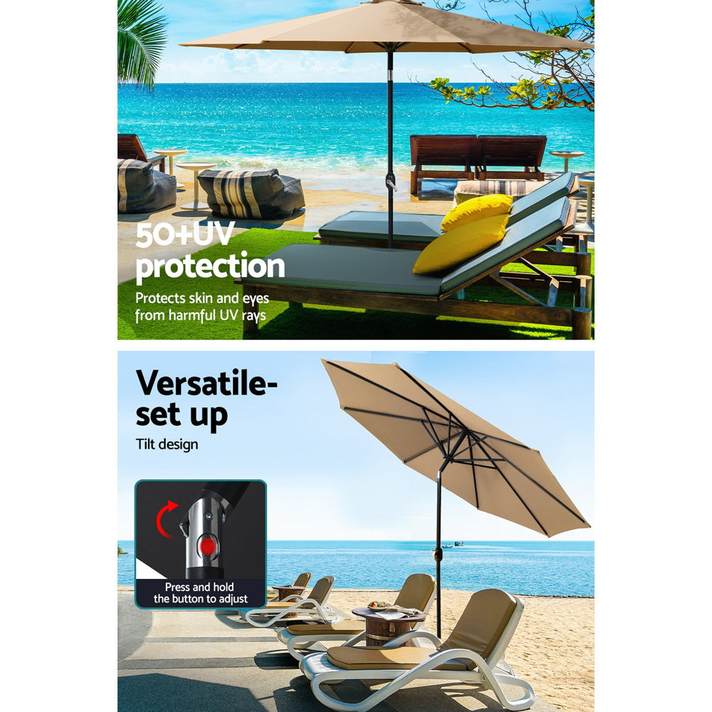 3m Centre Post Tilt Umbrella with Base - Beige - Homecoze