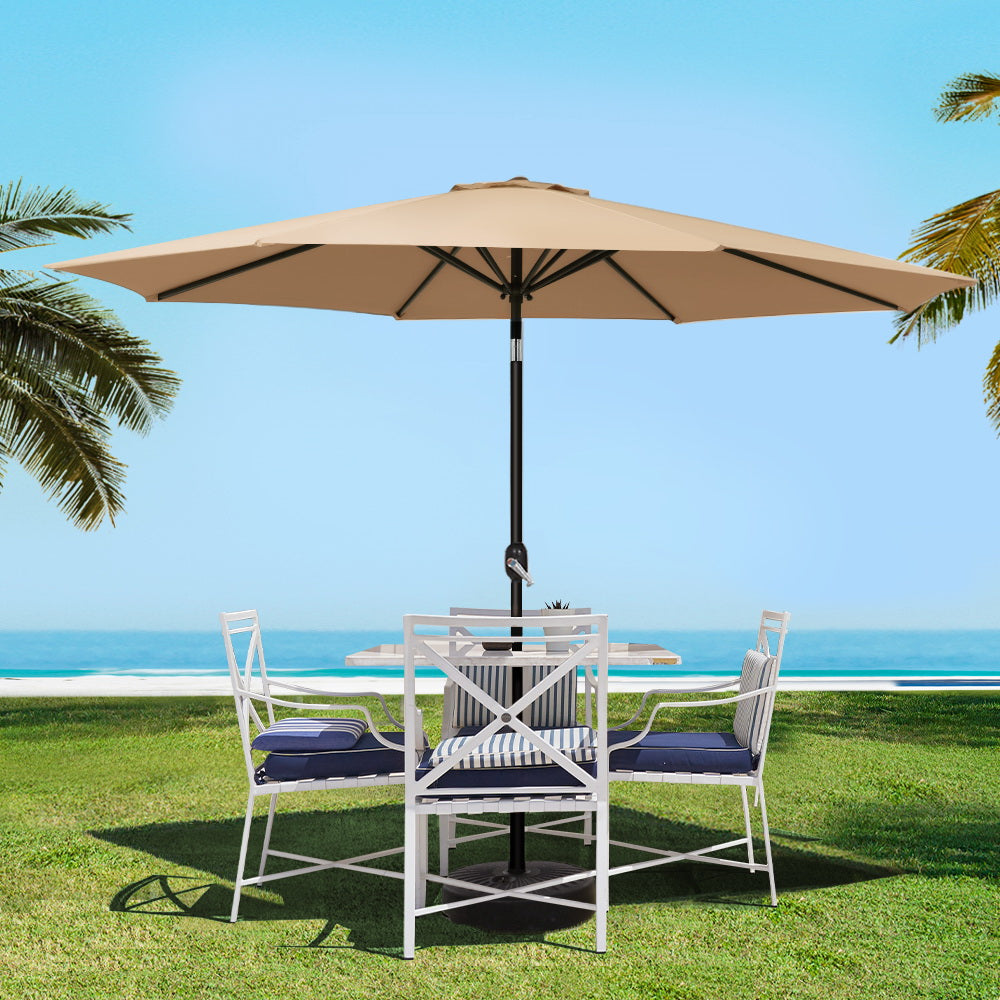 3m Centre Post Tilt Umbrella with Base - Beige - Homecoze