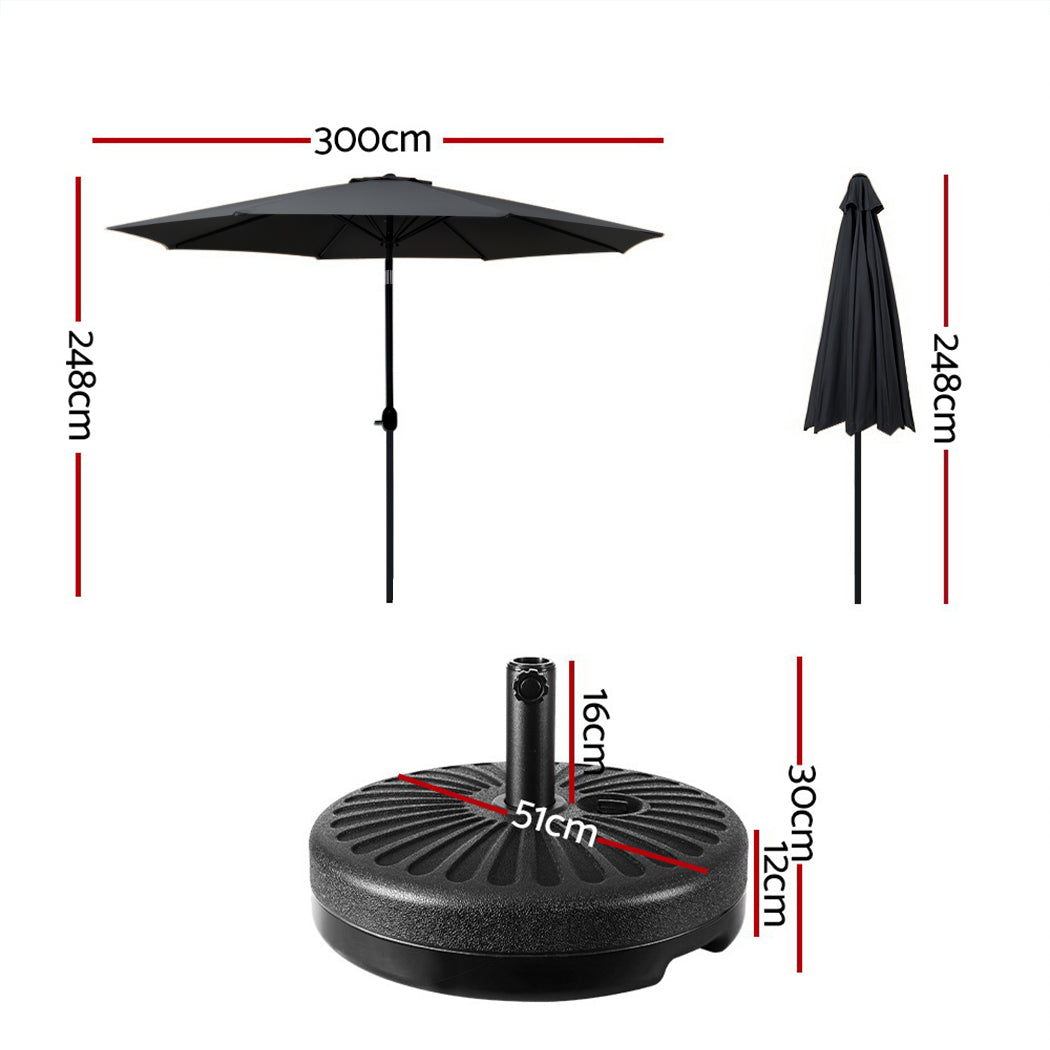 3m Centre Post Tilt Umbrella with Base - Black - Homecoze
