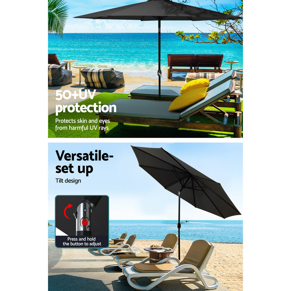 3m Centre Post Tilt Umbrella with Base - Black - Homecoze