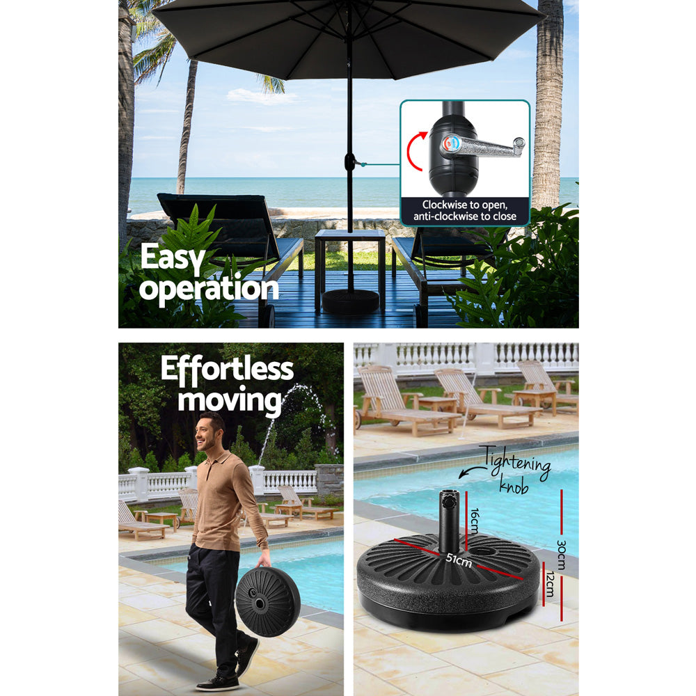 3m Centre Post Tilt Umbrella with Base - Black - Homecoze