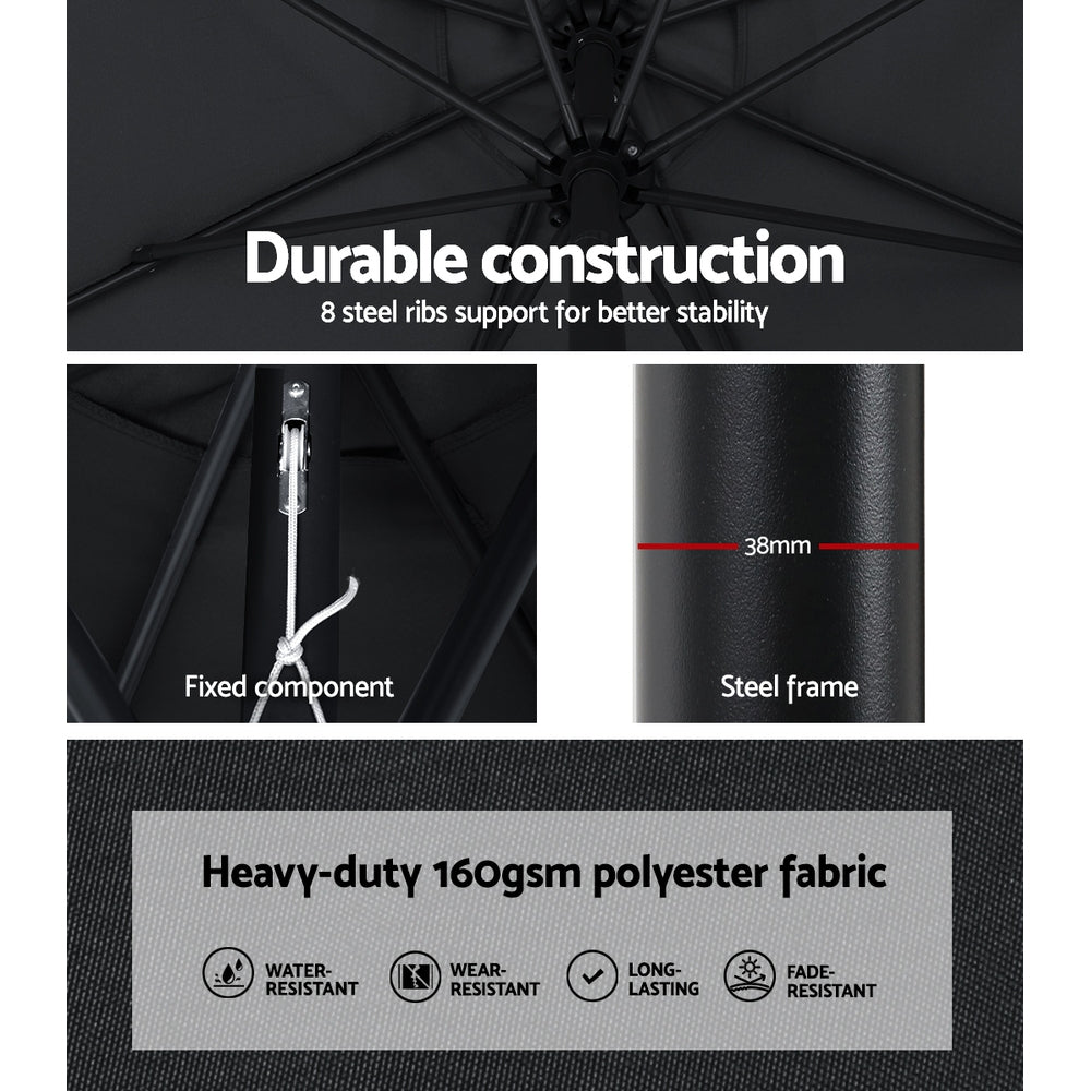 3m Centre Post Tilt Umbrella with Base - Black - Homecoze
