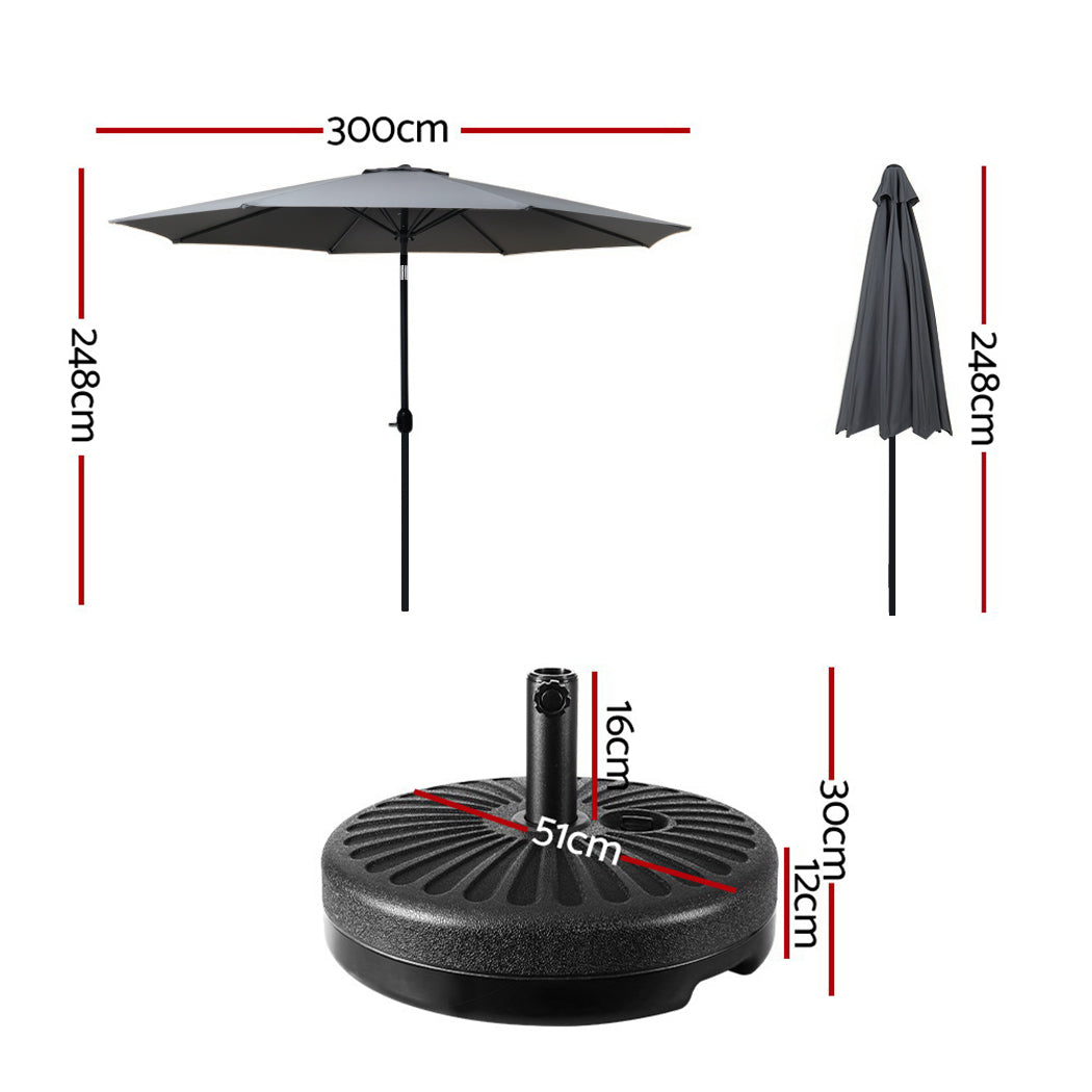3m Centre Post Tilt Umbrella with Base - Charcoal - Homecoze