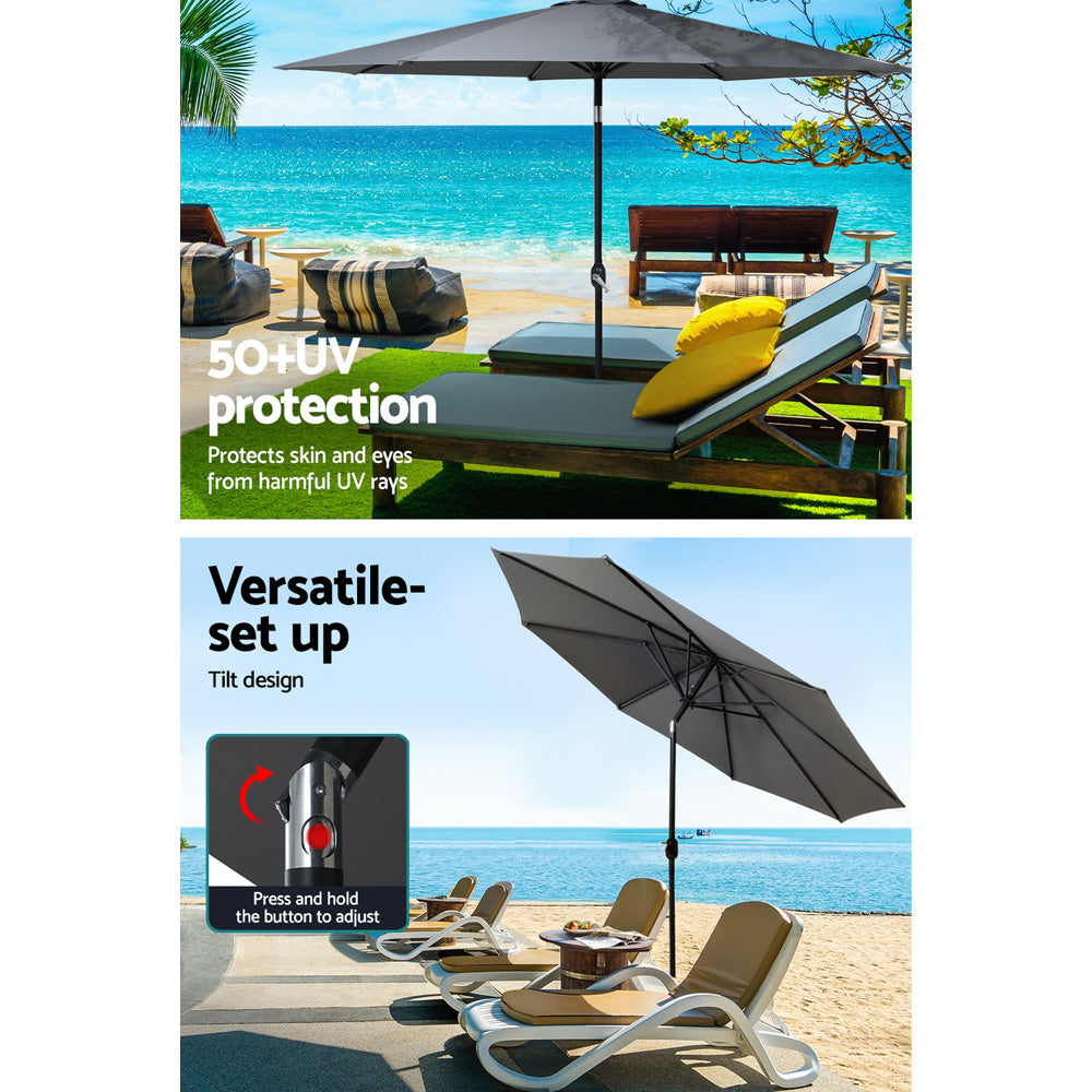 3m Centre Post Tilt Umbrella with Base - Charcoal - Homecoze