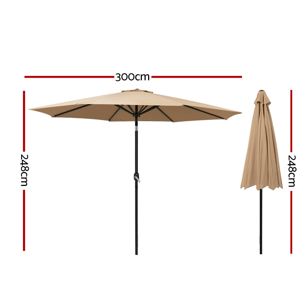 3m Centre Post Tilt Umbrella - Beige - Homecoze