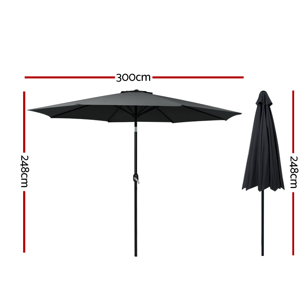 3m Centre Post Tilt Umbrella - Black - Homecoze