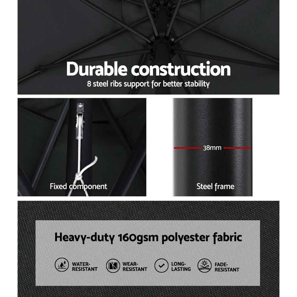 3m Centre Post Tilt Umbrella - Black - Homecoze