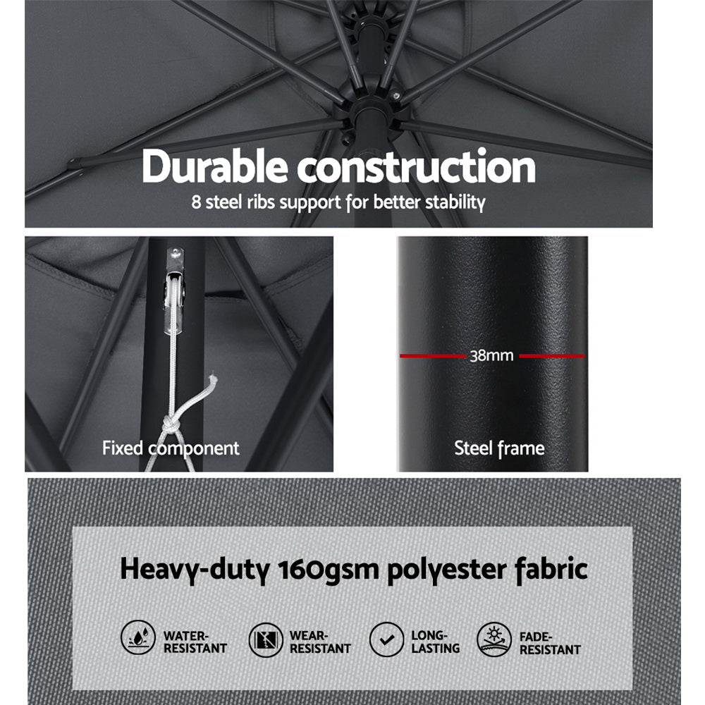 3m Centre Post Tilt Umbrella - Charcoal - Homecoze