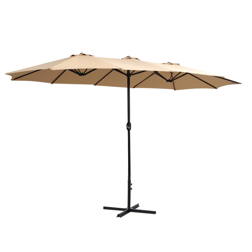 4.57m Extra Large Twin Umbrella - Beige - Homecoze