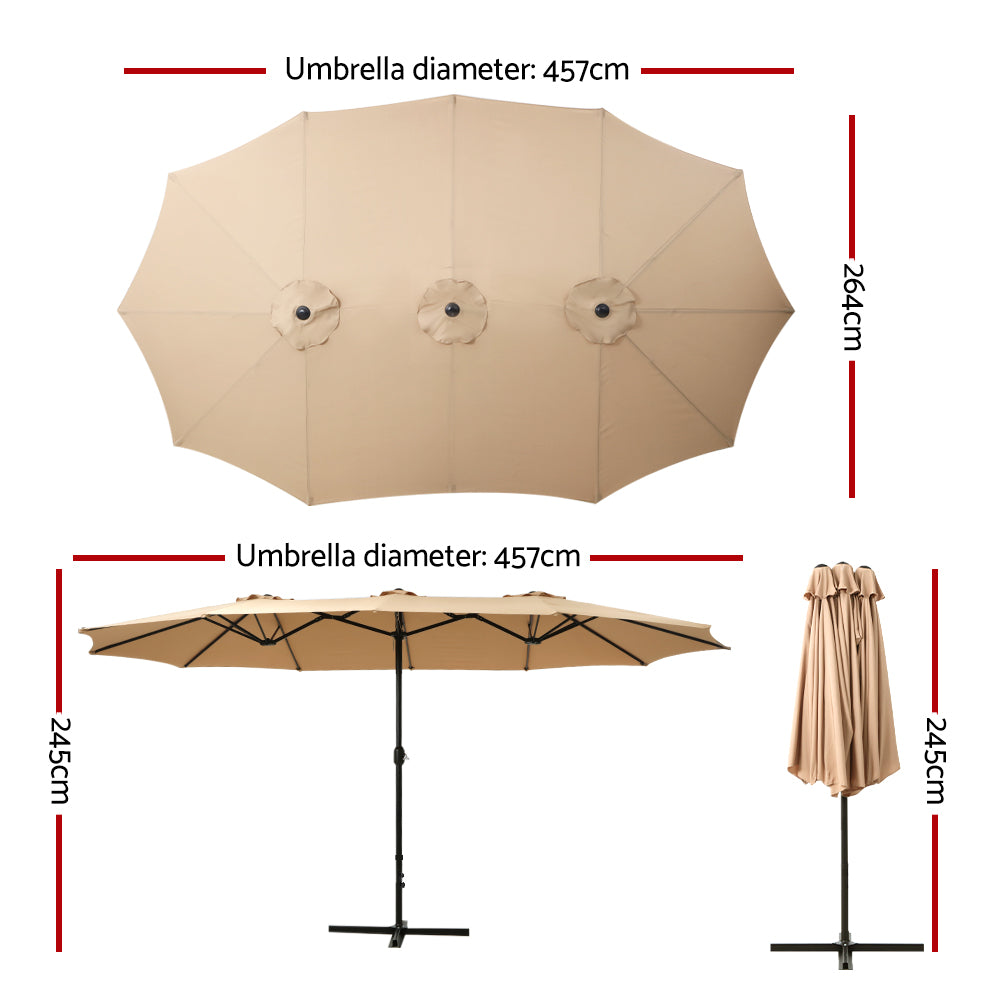 4.57m Extra Large Twin Umbrella - Beige - Homecoze