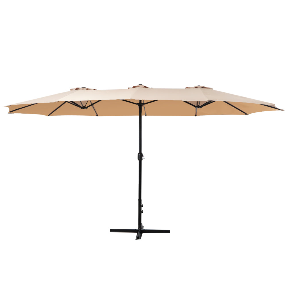 4.57m Extra Large Twin Umbrella - Beige - Homecoze