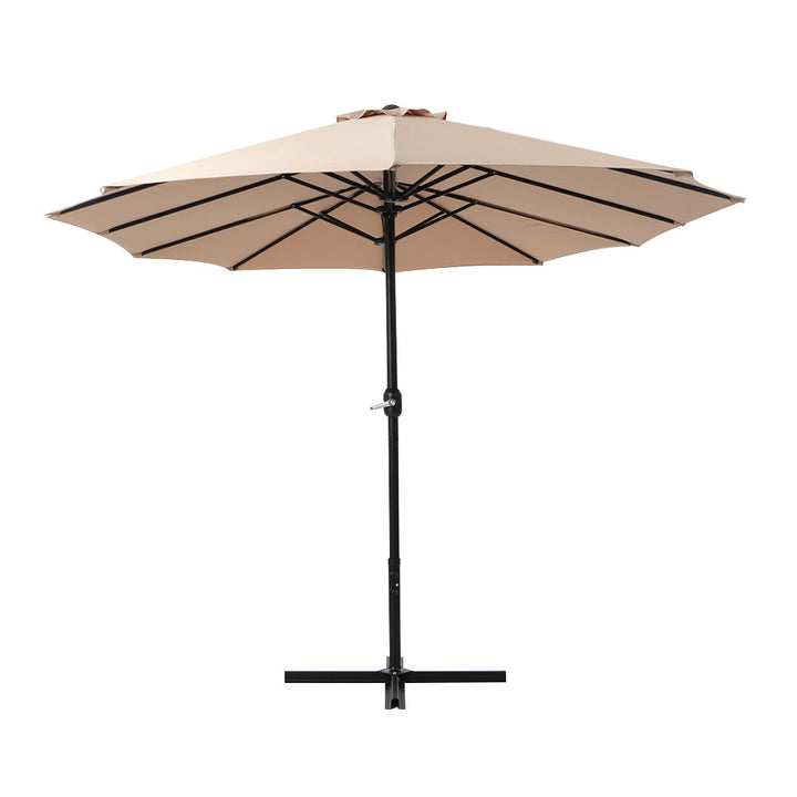 4.57m Extra Large Twin Umbrella with Base - Beige - Homecoze
