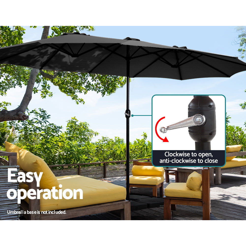 4.57m Extra Large Twin Umbrella with Base - Black - Homecoze