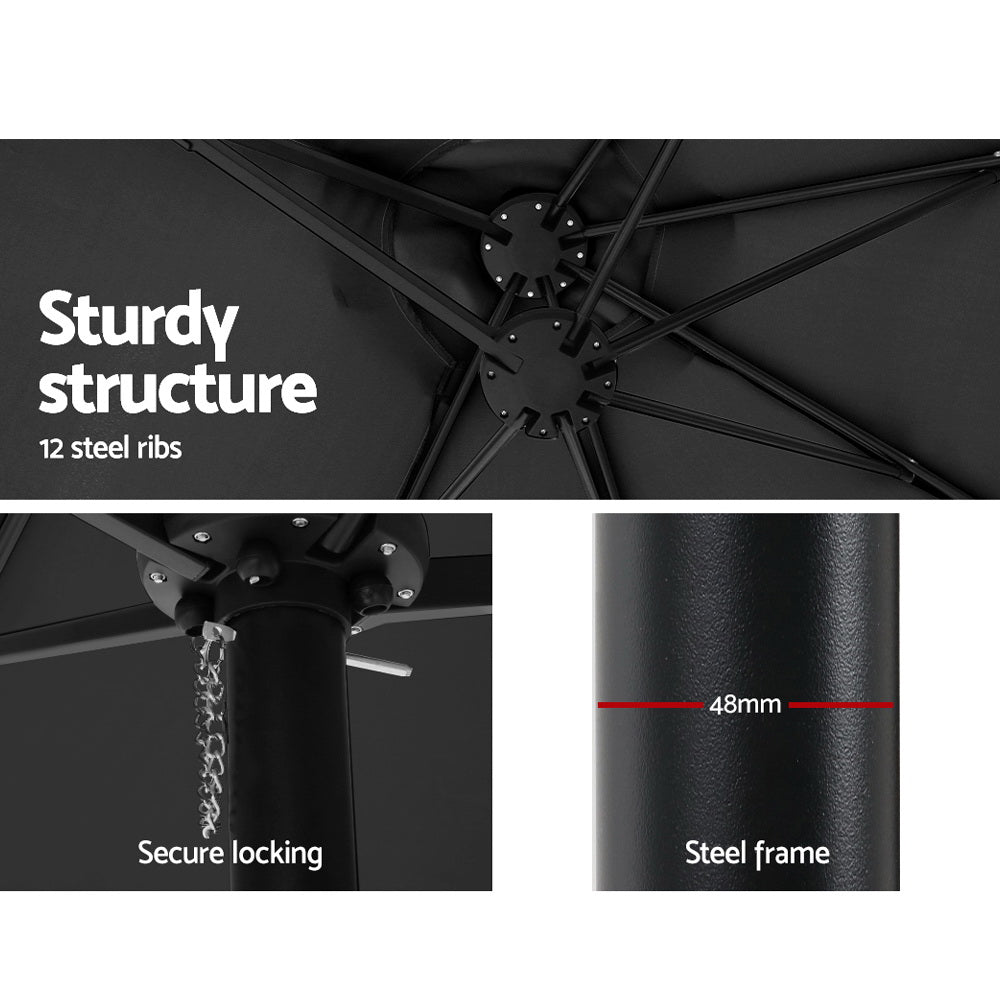 4.57m Extra Large Twin Umbrella - Black - Homecoze