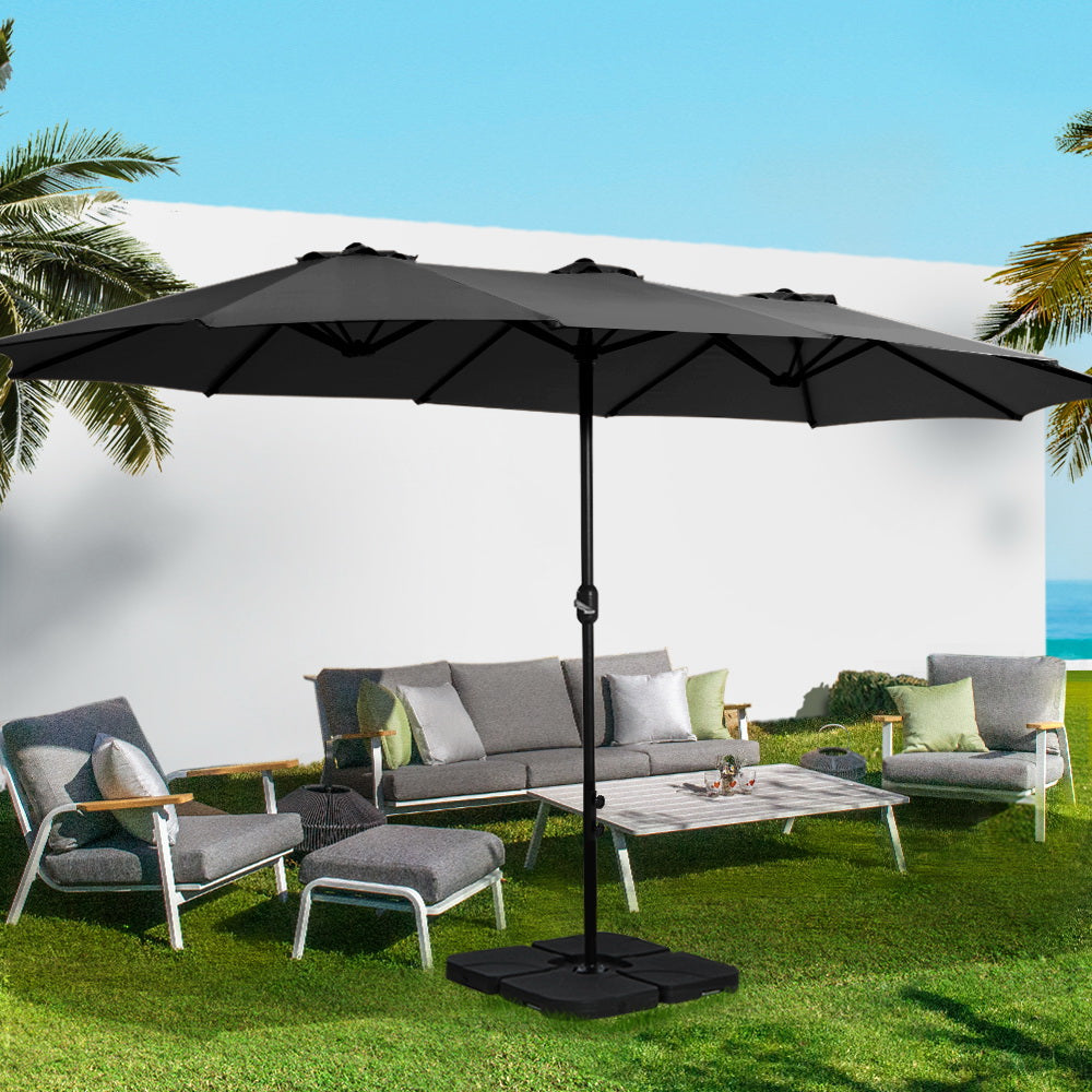 4.57m Extra Large Twin Umbrella with Base - Black - Homecoze