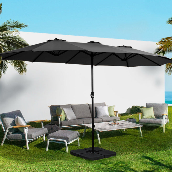 4.57m Extra Large Twin Umbrella with Base - Black - Homecoze
