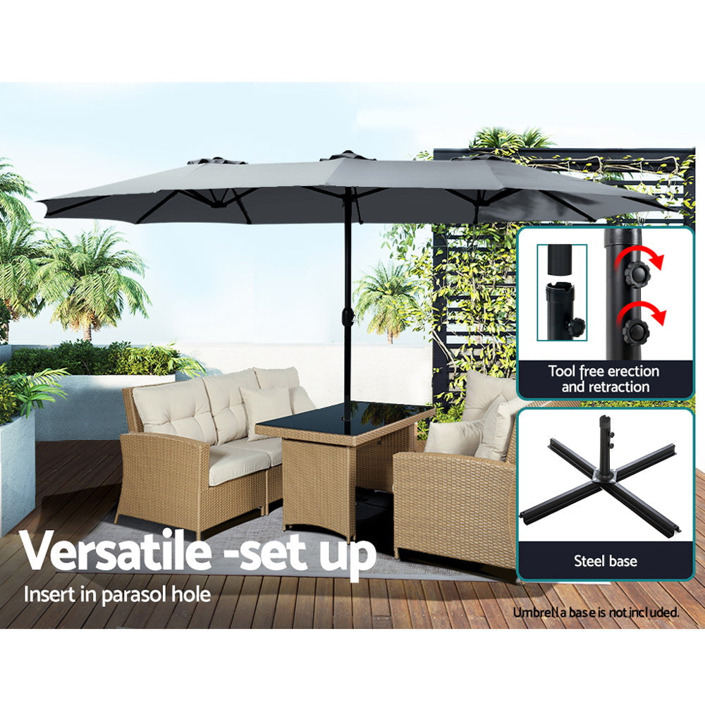 4.57m Extra Large Twin Umbrella with Base - Charcoal - Homecoze