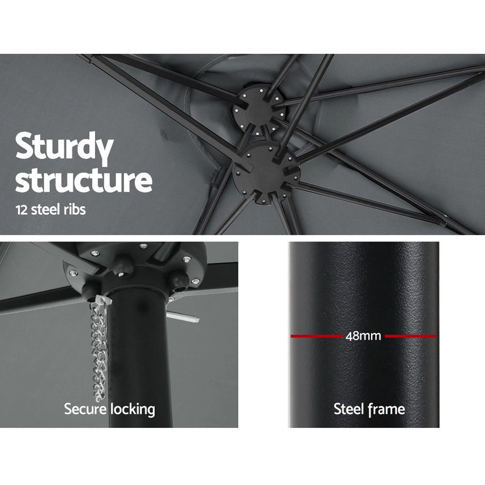 4.57m Extra Large Twin Umbrella - Charcoal - Homecoze