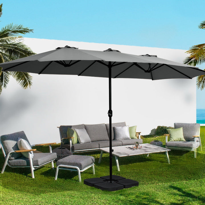 4.57m Extra Large Twin Umbrella with Base - Charcoal - Homecoze