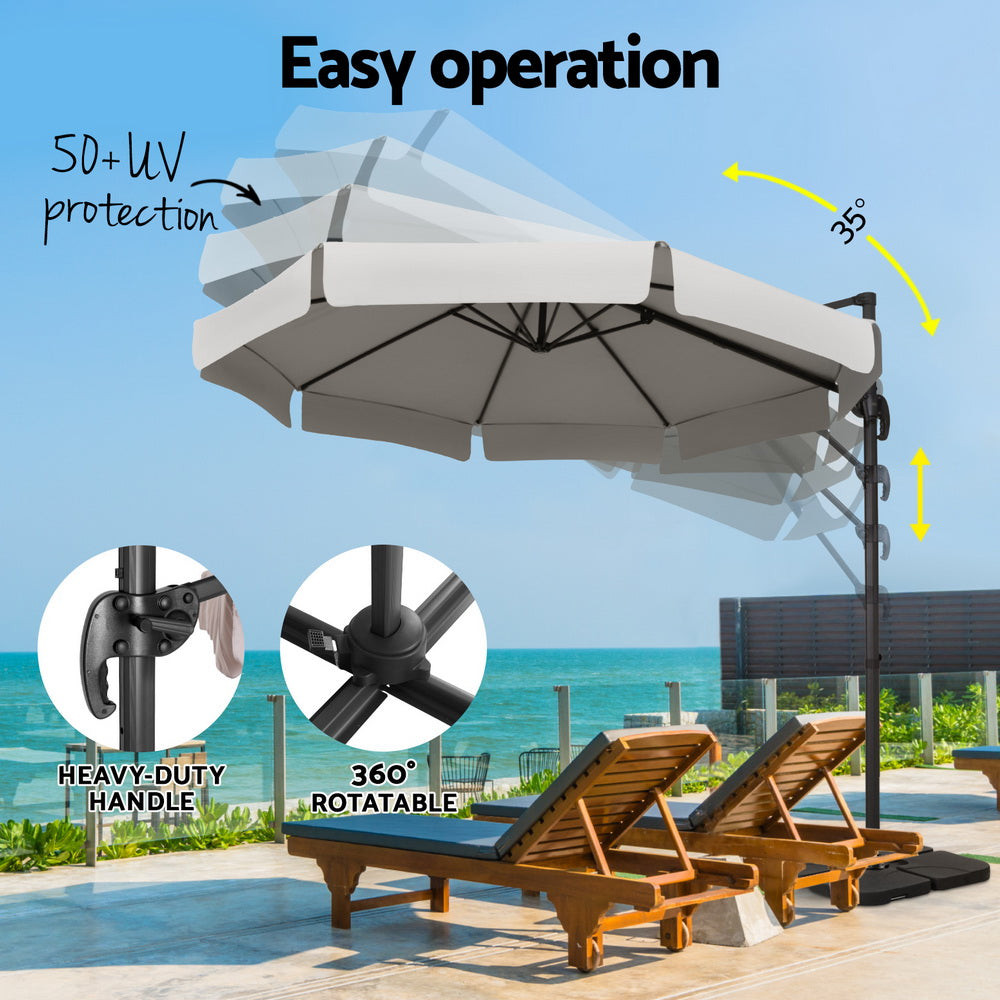 3m Rotatable Cantilever Valance Umbrella with Base - Grey - Homecoze