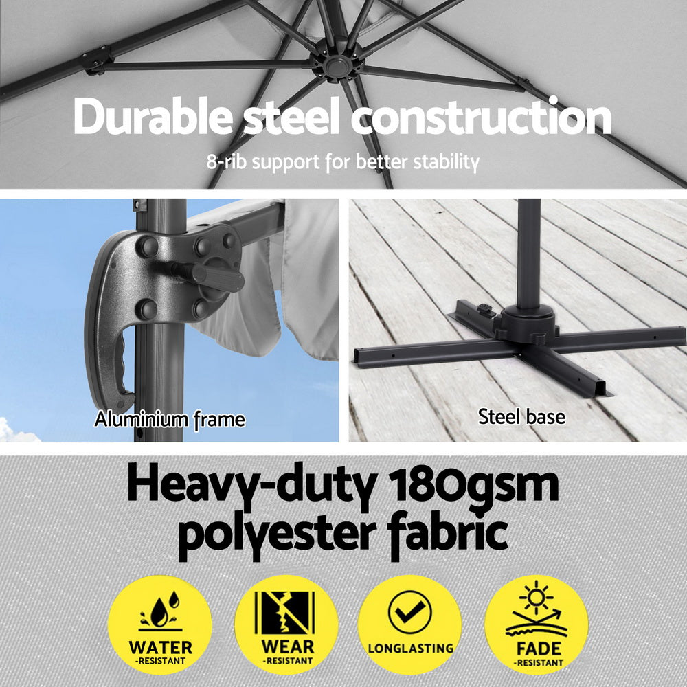 3m Rotatable Cantilever Valance Umbrella with Base - Grey - Homecoze