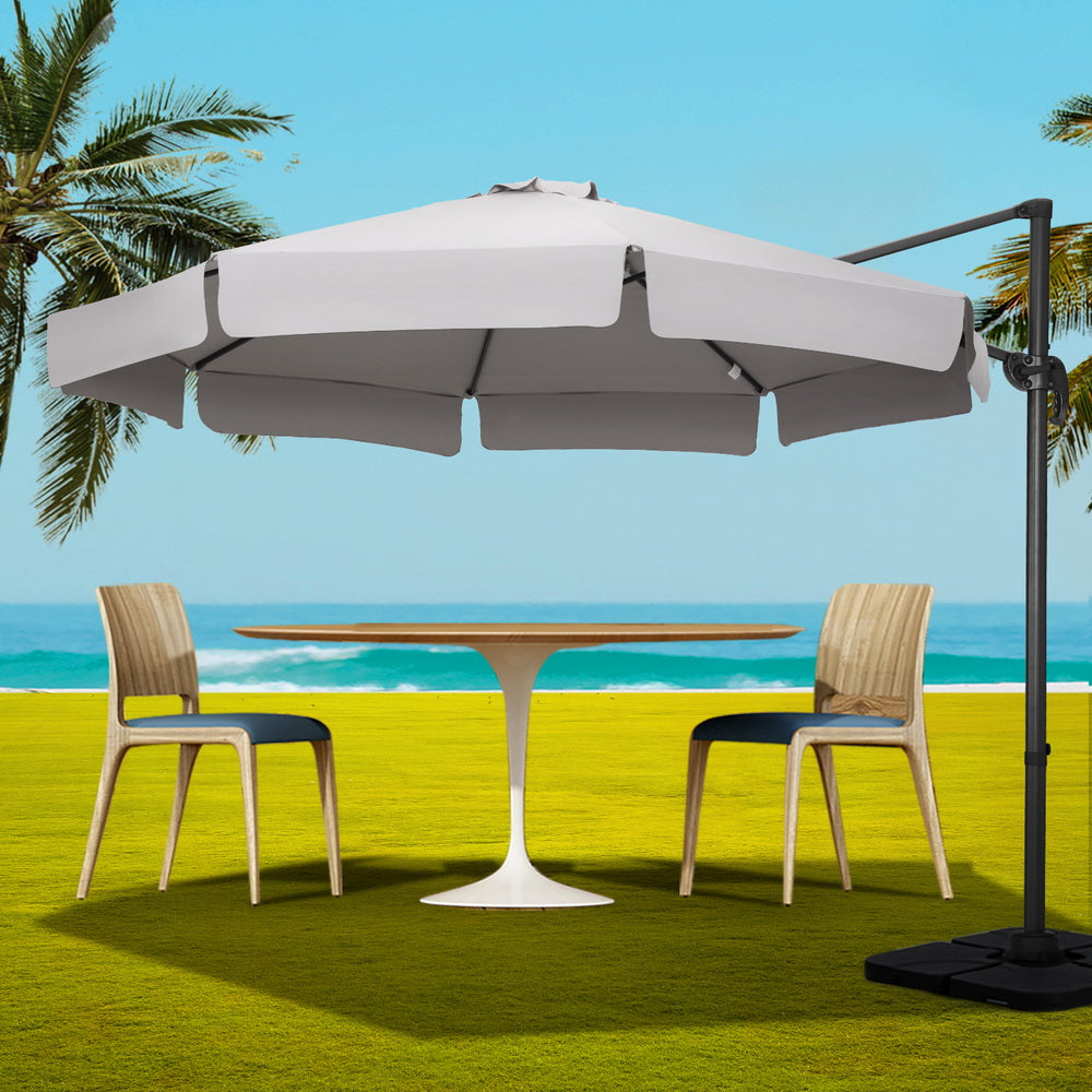3m Rotatable Cantilever Valance Umbrella with Base - Grey - Homecoze