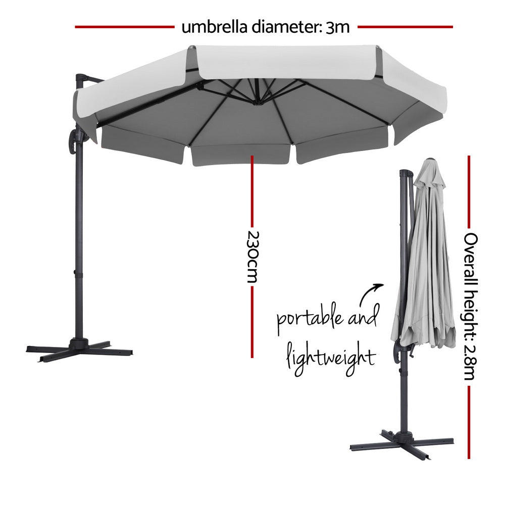 3m Rotatable Cantilever Valance Umbrella - Grey - Homecoze