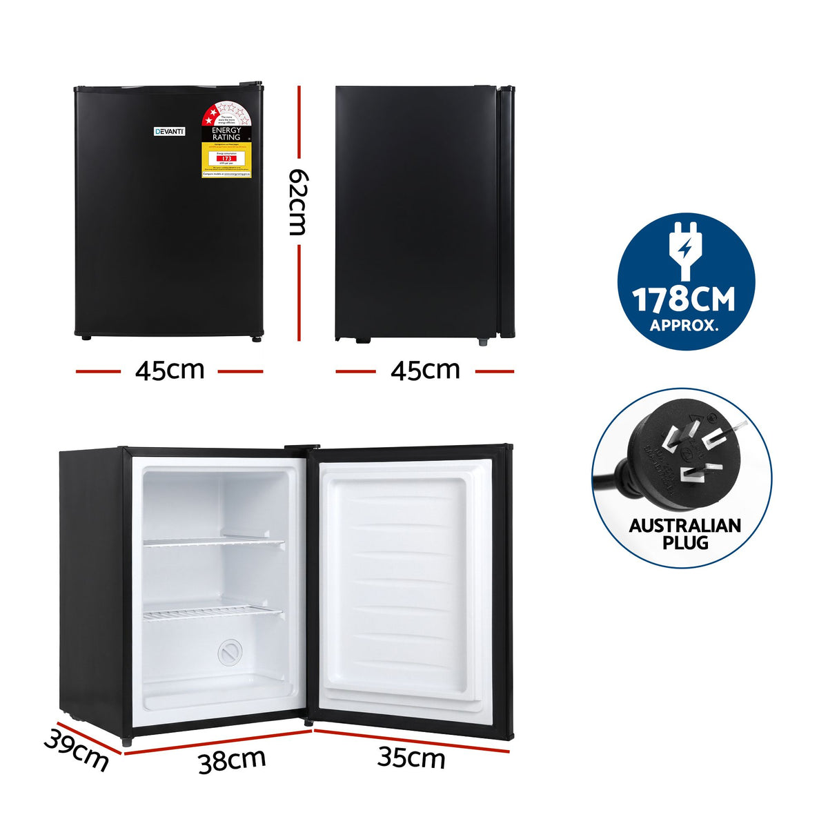 Devanti 42L Upright Freezer Fridge Black - Homecoze
