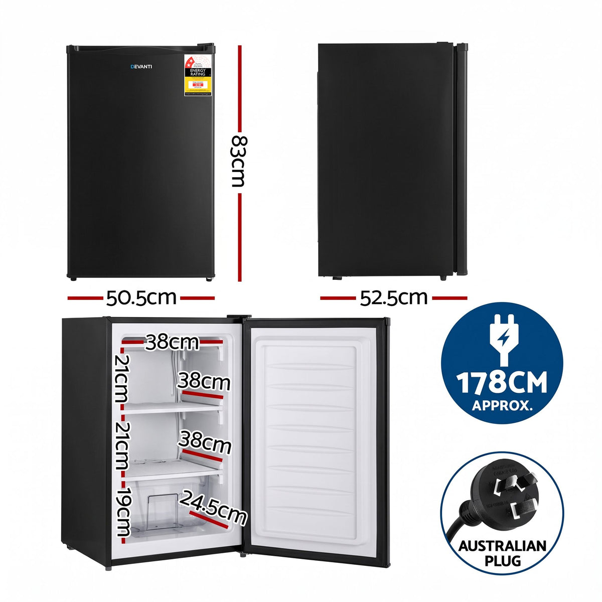 Devanti 81L Upright Freezer Fridge Black - Homecoze