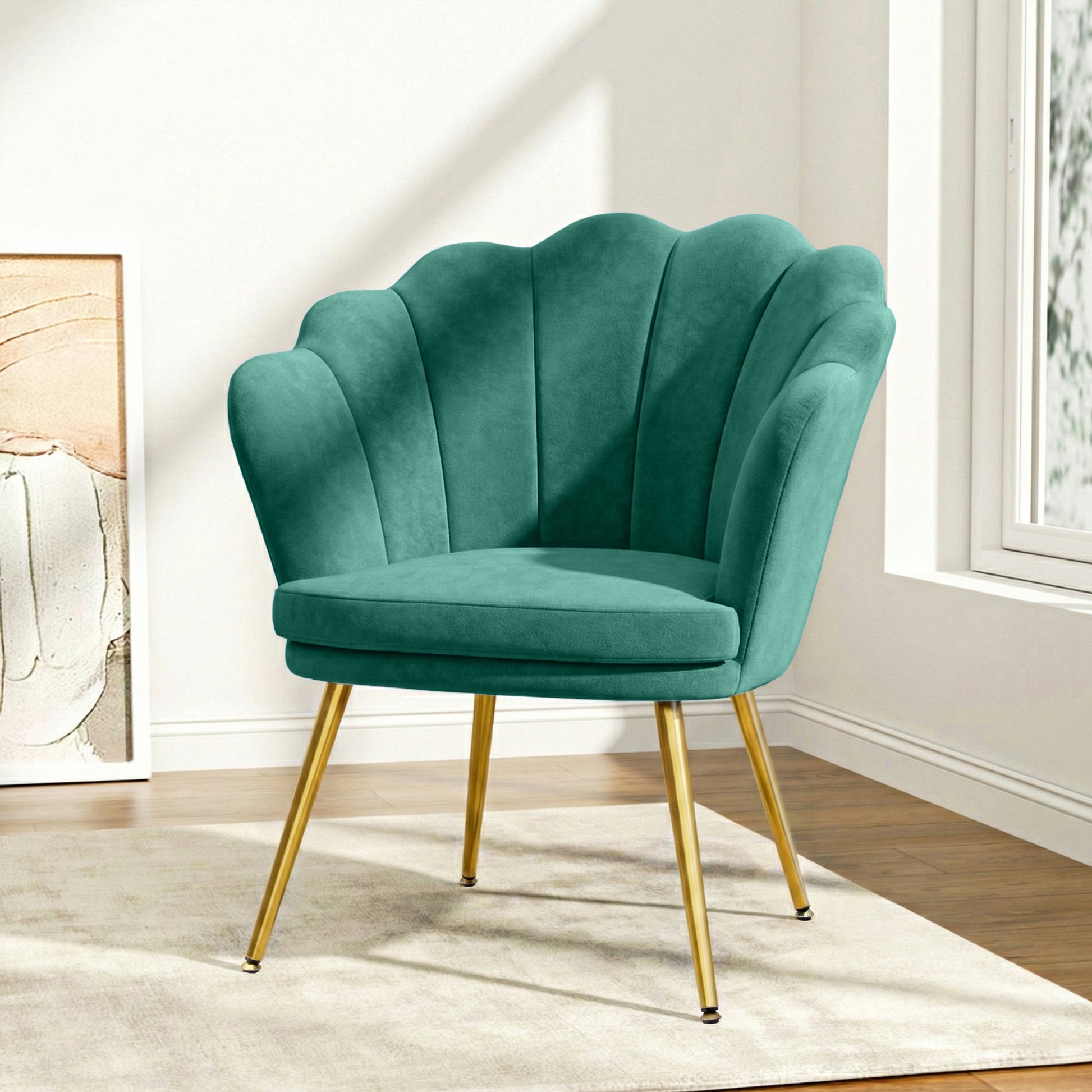 Green Velvet Retro Accent Feature Shell Chair - Homecoze