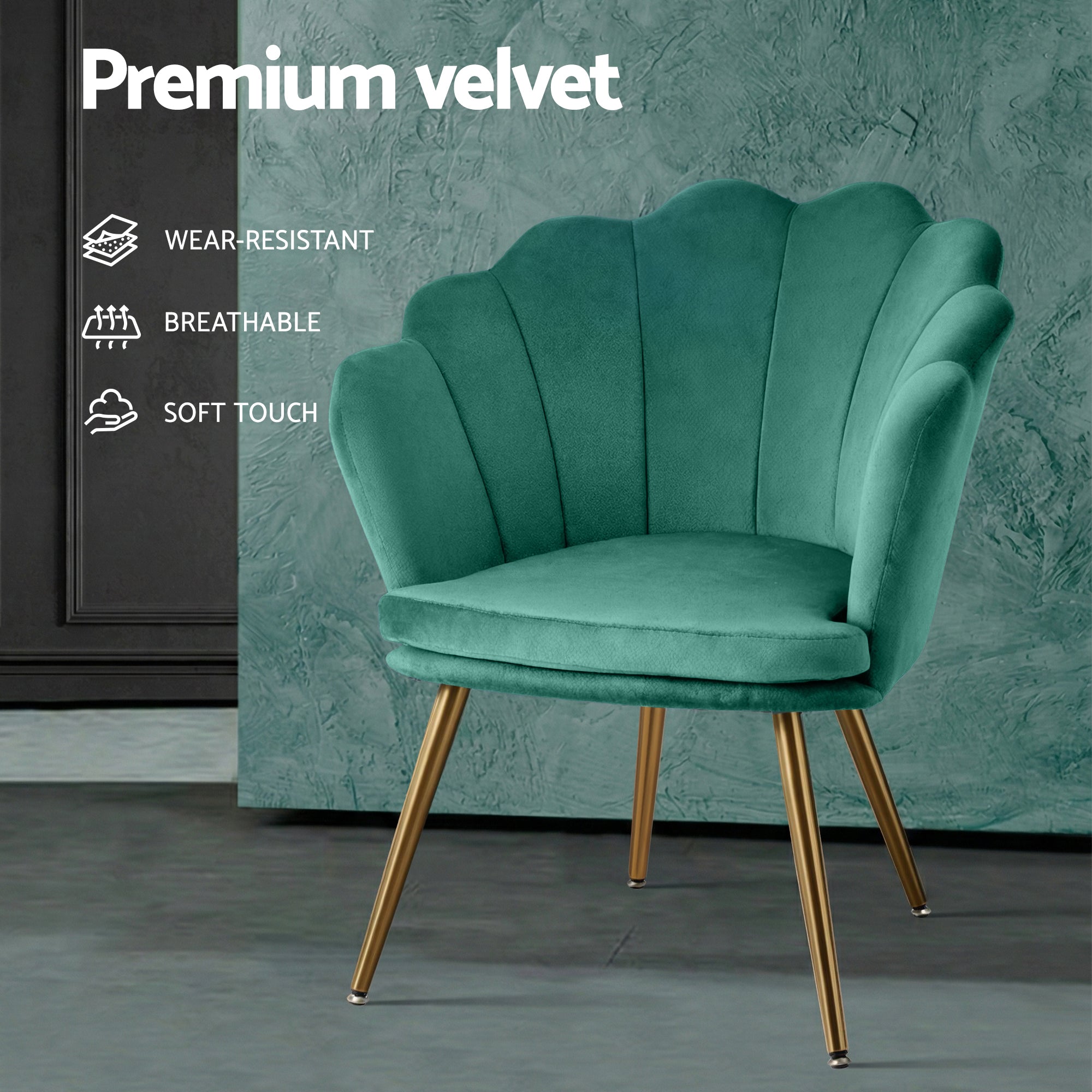 Green Velvet Retro Accent Feature Shell Chair - Homecoze