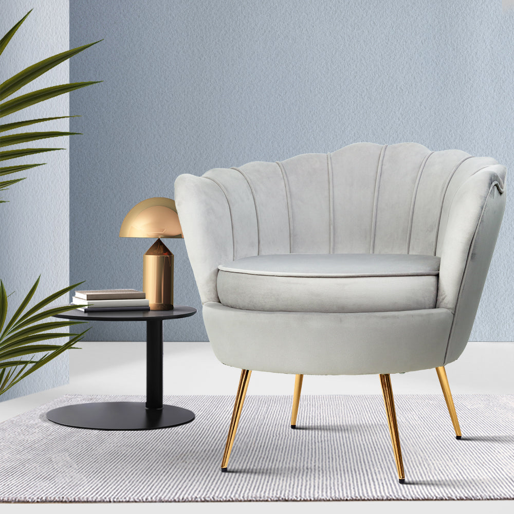 Grey Velvet Retro Accent Feature Shell Chair - Homecoze