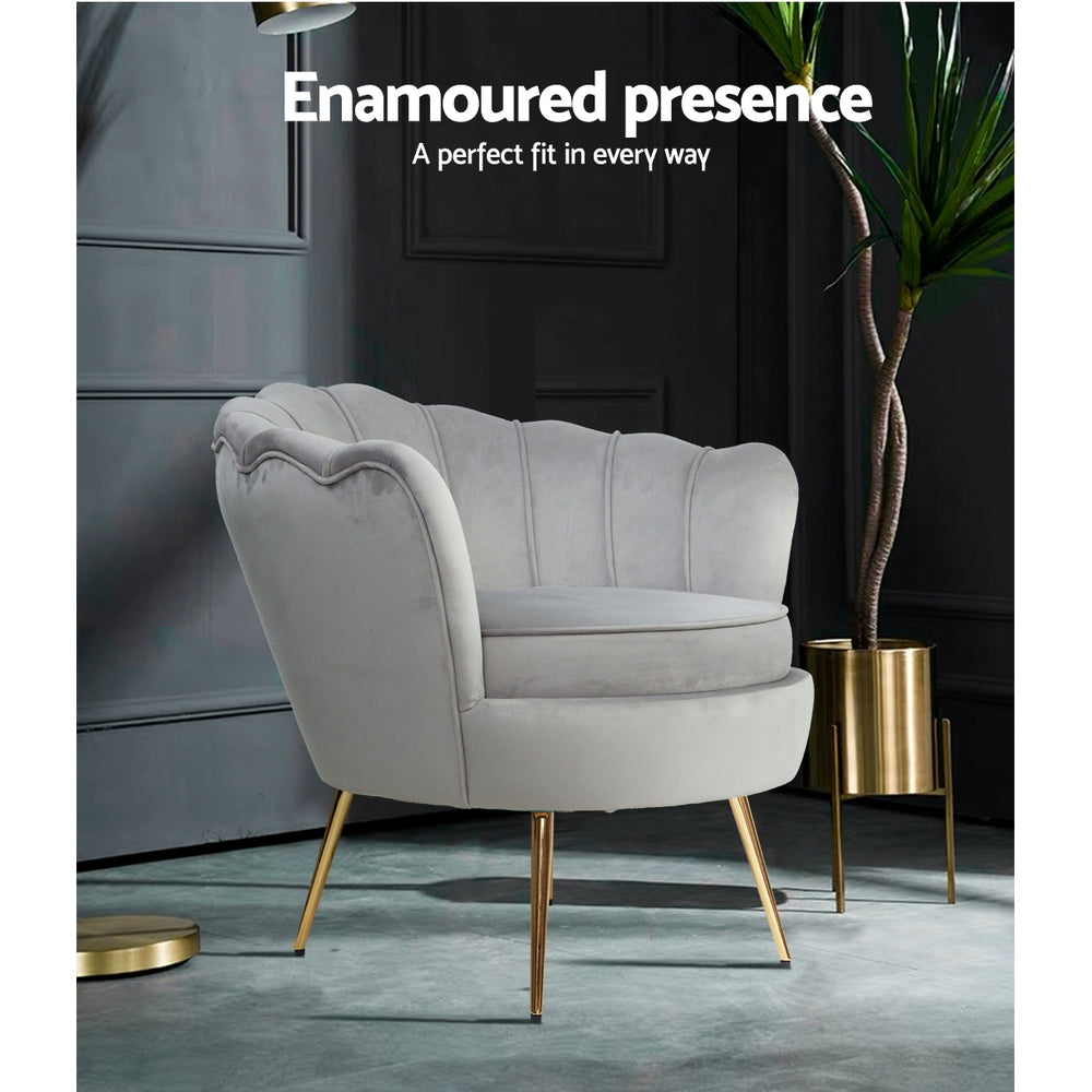 Grey Velvet Retro Accent Feature Shell Chair - Homecoze
