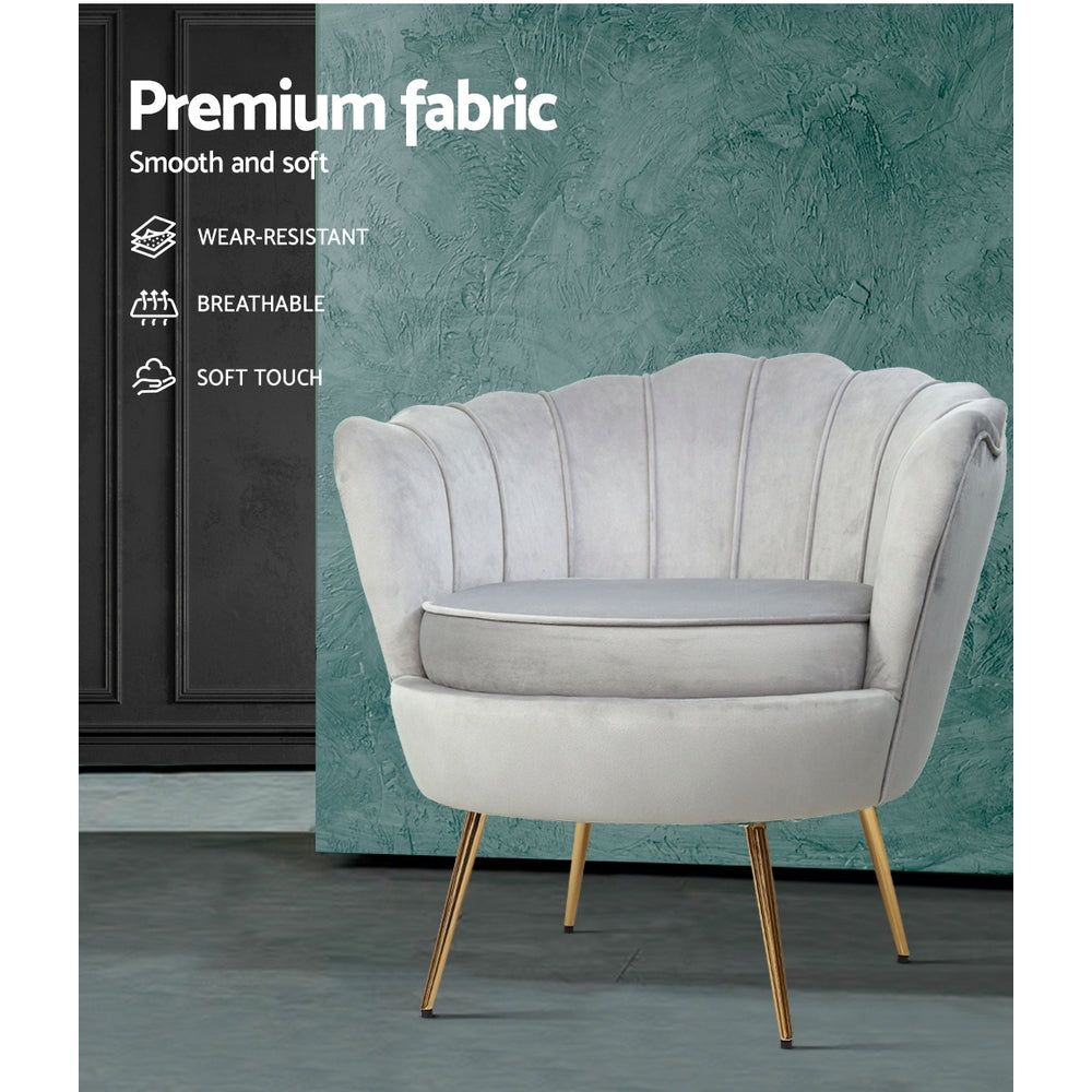 Grey Velvet Retro Accent Feature Shell Chair - Homecoze