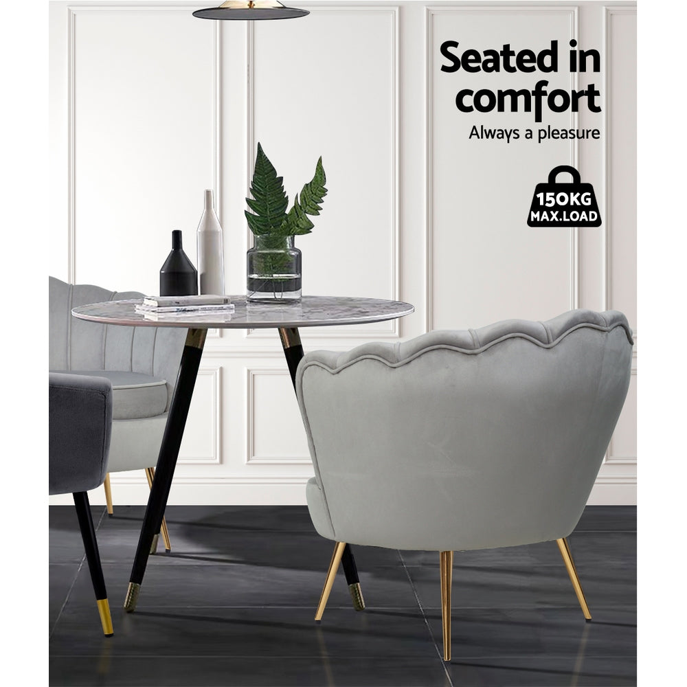 Grey Velvet Retro Accent Feature Shell Chair - Homecoze