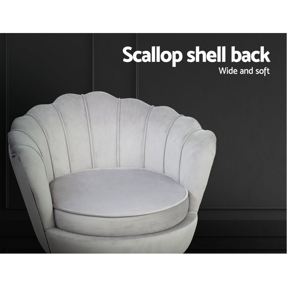 Grey Velvet Retro Accent Feature Shell Chair - Homecoze