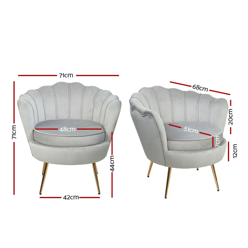 Grey Velvet Retro Accent Feature Shell Chair - Homecoze