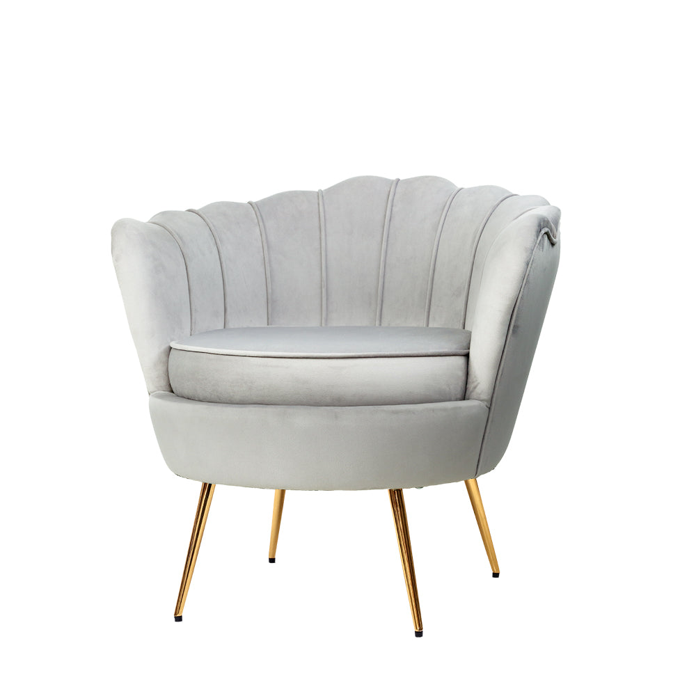 Grey Velvet Retro Accent Feature Shell Chair - Homecoze