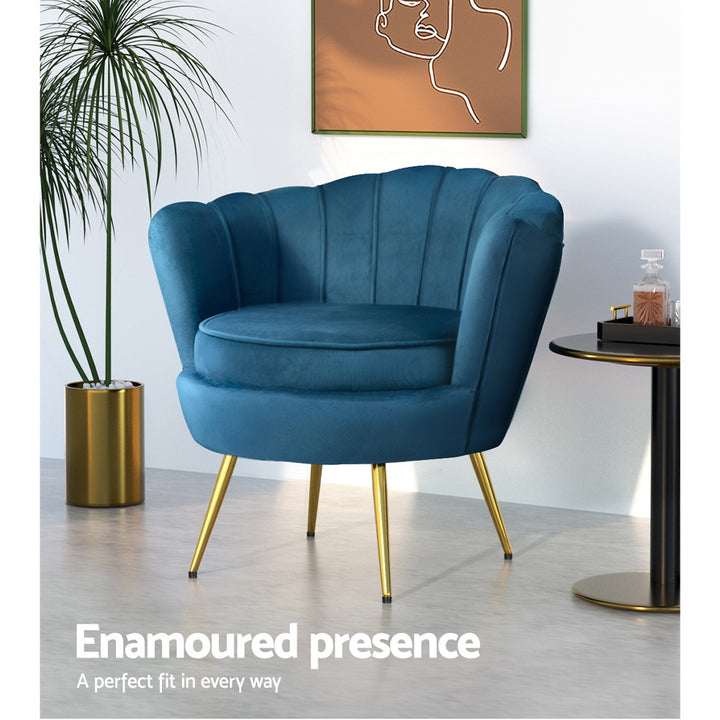 Navy Velvet Retro Accent Feature Shell Chair - Homecoze